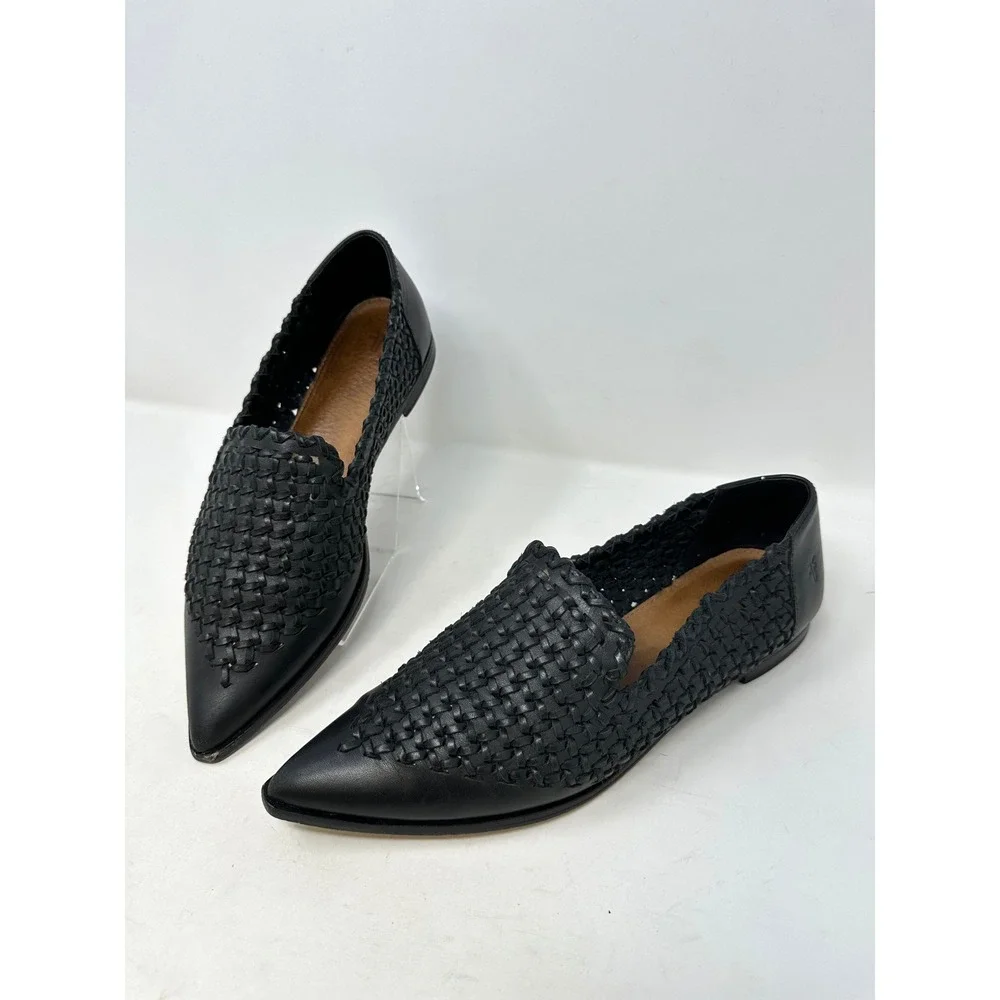 Frye Grace Crosshatch Venetian Woven Pointed Toe Loafer Black 8.5